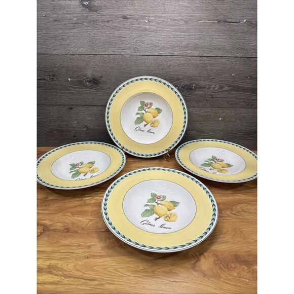 Villeroy Boch French Garden Fleurence 11.75” Rimmed Pasta Bowl Citrus Limon~4 Pc